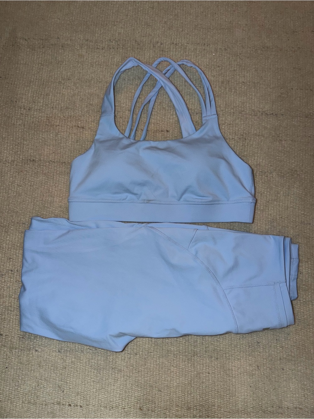 Light Blue Strappy Sports Bra and Legging Set - Women Fitness Set